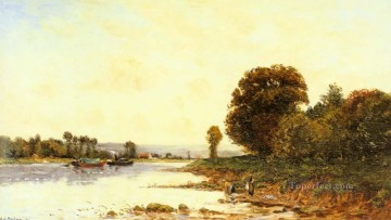 scenes Canvas - Washerwomen In A River Landscape Wi scenes Hippolyte Camille Delpy